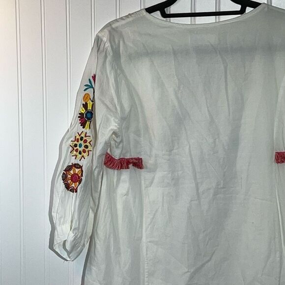 Shineflow Embroidered Pheasant Dress Women’s Medium White Multi Colored Lined - Picture 8 of 11